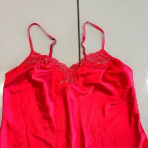 Victoria's Secret, Red Satin Chemise / Slip Lace Lingerie. Size Large